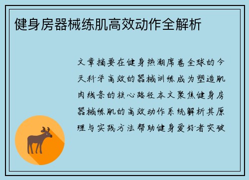 健身房器械练肌高效动作全解析